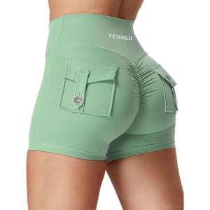 imageYEOREO CoreFlex Scrunch Workout Shorts with Pockets Charm Gym Biker Shorts for Women High Waisted Booty YogaSage Green
