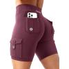 imageYEOREO CoreFlex Women Workout Biker Shorts with Cargo Pockets Hidden Scrunch High Waisted 8quot Inseam Gym ShortsDeep Cherry