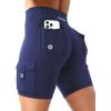 imageYEOREO CoreFlex Women Workout Biker Shorts with Cargo Pockets Hidden Scrunch High Waisted 8quot Inseam Gym ShortsNavy