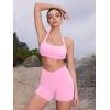 imageYEOREO Gym Workout Shorts for Women High Waisted Tummy Control Hidden Scrunch 45quot Booty Shorts Julissa Cross Waist YogaPink