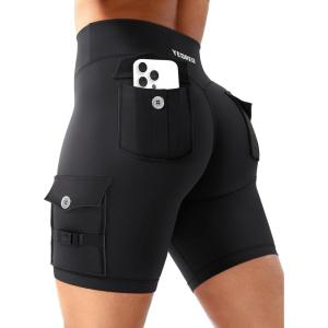 imageYEOREO CoreFlex Women Workout Biker Shorts with Cargo Pockets Hidden Scrunch High Waisted 8quot Inseam Gym ShortsBlack