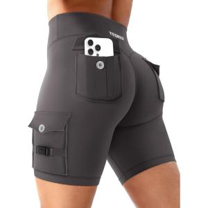 imageYEOREO CoreFlex Women Workout Biker Shorts with Cargo Pockets Hidden Scrunch High Waisted 8quot Inseam Gym ShortsDark Grey