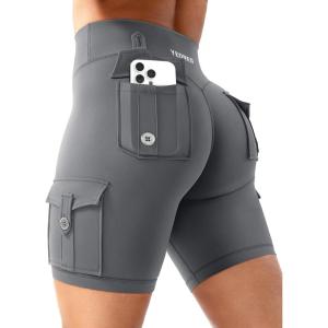 imageYEOREO CoreFlex Women Workout Biker Shorts with Cargo Pockets Hidden Scrunch High Waisted 8quot Inseam Gym ShortsLava Grey