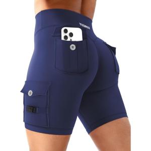 imageYEOREO CoreFlex Women Workout Biker Shorts with Cargo Pockets Hidden Scrunch High Waisted 8quot Inseam Gym ShortsNavy