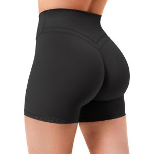 imageYEOREO Gym Workout Shorts for Women High Waisted Tummy Control Hidden Scrunch 45quot Booty Shorts Julissa Cross Waist YogaBlack