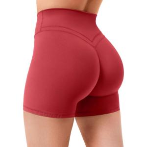 imageYEOREO Gym Workout Shorts for Women High Waisted Tummy Control Hidden Scrunch 45quot Booty Shorts Julissa Cross Waist YogaBright Red