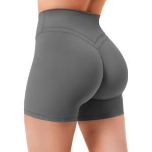 imageYEOREO Gym Workout Shorts for Women High Waisted Tummy Control Hidden Scrunch 45quot Booty Shorts Julissa Cross Waist YogaCoal