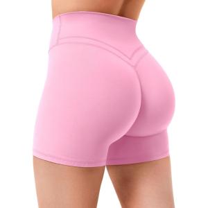 imageYEOREO Gym Workout Shorts for Women High Waisted Tummy Control Hidden Scrunch 45quot Booty Shorts Julissa Cross Waist YogaPink