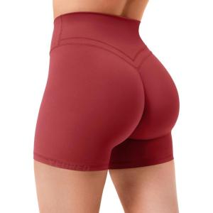 imageYEOREO Gym Workout Shorts for Women High Waisted Tummy Control Hidden Scrunch 45quot Booty Shorts Julissa Cross Waist YogaRed