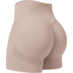 imageYEOREO Professional Women Workout Shorts 36quot Scrunch Shorts Seamless High Waisted Contour Gym Yoga Biker ShortsApricot