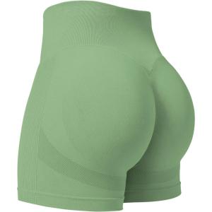 imageYEOREO Professional Women Workout Shorts 36quot Scrunch Shorts Seamless High Waisted Contour Gym Yoga Biker ShortsBean Green