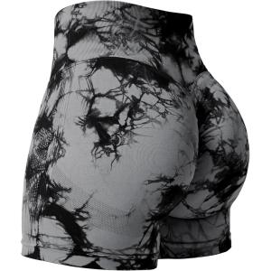 imageYEOREO Professional Women Workout Shorts 36quot Scrunch Shorts Seamless High Waisted Contour Gym Yoga Biker ShortsBlack Tie Dye