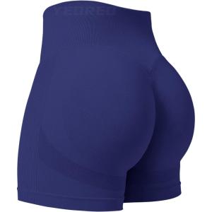 imageYEOREO Professional Women Workout Shorts 36quot Scrunch Shorts Seamless High Waisted Contour Gym Yoga Biker ShortsDark Blue
