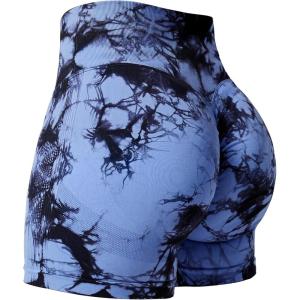 imageYEOREO Professional Women Workout Shorts 36quot Scrunch Shorts Seamless High Waisted Contour Gym Yoga Biker ShortsDark Blue Tie Dye