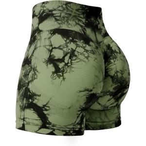 imageYEOREO Professional Women Workout Shorts 36quot Scrunch Shorts Seamless High Waisted Contour Gym Yoga Biker ShortsGreen Tie Dye