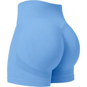 imageYEOREO Professional Women Workout Shorts 36quot Scrunch Shorts Seamless High Waisted Contour Gym Yoga Biker ShortsLight Blue