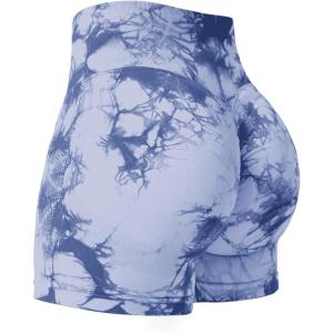 imageYEOREO Professional Women Workout Shorts 36quot Scrunch Shorts Seamless High Waisted Contour Gym Yoga Biker ShortsLight Blue Tie Dye