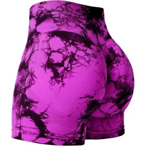 imageYEOREO Professional Women Workout Shorts 36quot Scrunch Shorts Seamless High Waisted Contour Gym Yoga Biker ShortsPurple Pink Tie Dye