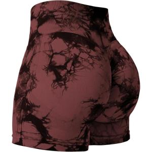 imageYEOREO Professional Women Workout Shorts 36quot Scrunch Shorts Seamless High Waisted Contour Gym Yoga Biker ShortsRed Brown Tie Dye
