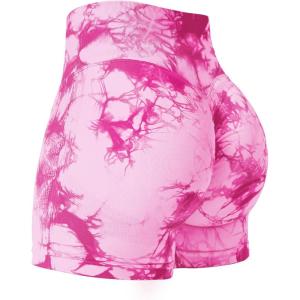 imageYEOREO Professional Women Workout Shorts 36quot Scrunch Shorts Seamless High Waisted Contour Gym Yoga Biker ShortsTie Dye Pink