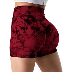 imageYEOREO Professional Women Workout Shorts 36quot Scrunch Shorts Seamless High Waisted Contour Gym Yoga Biker ShortsTie Dye Red