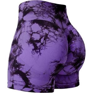 imageYEOREO Professional Women Workout Shorts 36quot Scrunch Shorts Seamless High Waisted Contour Gym Yoga Biker ShortsViolet Tie Dye