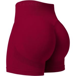 imageYEOREO Professional Women Workout Shorts 36quot Scrunch Shorts Seamless High Waisted Contour Gym Yoga Biker ShortsWine Red