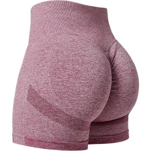 imageYEOREO Professional Women Workout Shorts 36quot Scrunch Shorts Seamless High Waisted Contour Gym Yoga Biker ShortsWine Red Rose