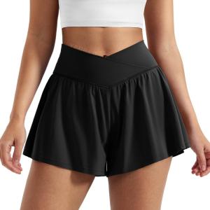 imageYEOREO Women Flowy Athletic Shorts 36quot Workout Tennis Skorts Golf Skirts with Pocket for Running GymBlack