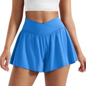 imageYEOREO Women Flowy Athletic Shorts 36quot Workout Tennis Skorts Golf Skirts with Pocket for Running GymBright Blue