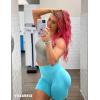 imageYEOREO Women High Waist Workout Yoga Gym Smile Contour Seamless Cycling ShortsLight Blue