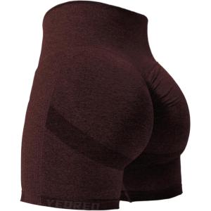 imageYEOREO Women High Waist Workout Yoga Gym Smile Contour Seamless Cycling ShortsBerry Marl