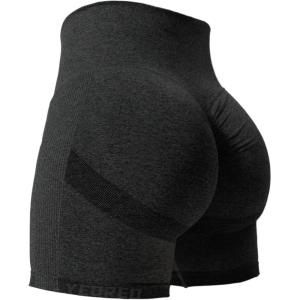 imageYEOREO Women High Waist Workout Yoga Gym Smile Contour Seamless Cycling ShortsBlack Marl