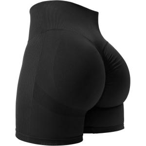 imageYEOREO Women High Waist Workout Yoga Gym Smile Contour Seamless Cycling ShortsBlack Solid