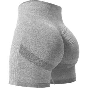 imageYEOREO Women High Waist Workout Yoga Gym Smile Contour Seamless Cycling ShortsBright Grey Marl