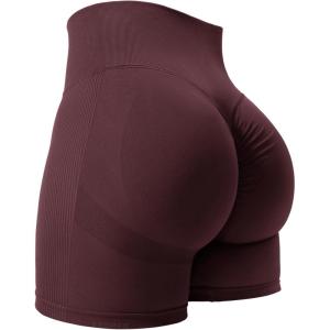 imageYEOREO Women High Waist Workout Yoga Gym Smile Contour Seamless Cycling ShortsBurgundy