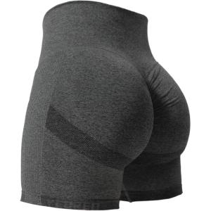 imageYEOREO Women High Waist Workout Yoga Gym Smile Contour Seamless Cycling ShortsCarbon Black Marl