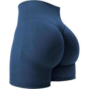 imageYEOREO Women High Waist Workout Yoga Gym Smile Contour Seamless Cycling ShortsDenim Blue Solid