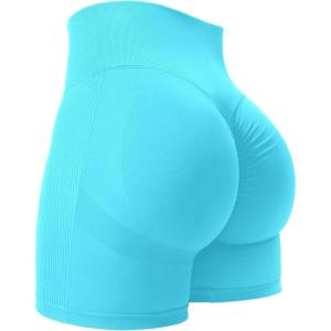 imageYEOREO Women High Waist Workout Yoga Gym Smile Contour Seamless Cycling ShortsLight Blue