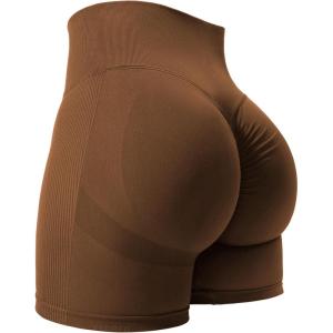 imageYEOREO Women High Waist Workout Yoga Gym Smile Contour Seamless Cycling ShortsNutshell Brown Solid