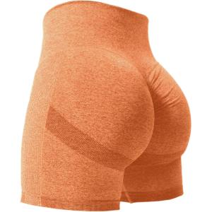imageYEOREO Women High Waist Workout Yoga Gym Smile Contour Seamless Cycling ShortsOrange Marl