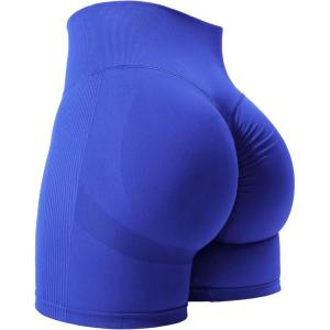 imageYEOREO Women High Waist Workout Yoga Gym Smile Contour Seamless Cycling ShortsRoyal Blue Solid