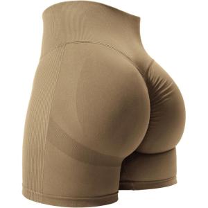 imageYEOREO Women High Waist Workout Yoga Gym Smile Contour Seamless Cycling ShortsScrunch Caramel Solid