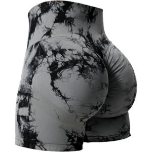 imageYEOREO Women High Waist Workout Yoga Gym Smile Contour Seamless Cycling ShortsTie Dye Black