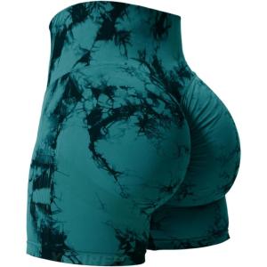 imageYEOREO Women High Waist Workout Yoga Gym Smile Contour Seamless Cycling ShortsTie Dye Blue Green