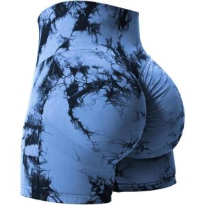 imageYEOREO Women High Waist Workout Yoga Gym Smile Contour Seamless Cycling ShortsTie Dye Dark Blue