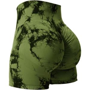 imageYEOREO Women High Waist Workout Yoga Gym Smile Contour Seamless Cycling ShortsTie Dye Green