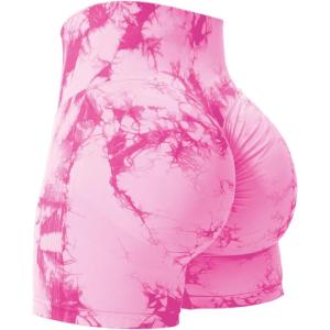 imageYEOREO Women High Waist Workout Yoga Gym Smile Contour Seamless Cycling ShortsTie Dye Pink