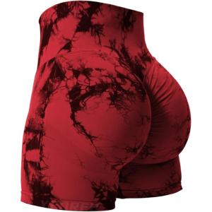 imageYEOREO Women High Waist Workout Yoga Gym Smile Contour Seamless Cycling ShortsTie Dye Scarlet