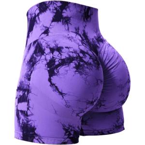 imageYEOREO Women High Waist Workout Yoga Gym Smile Contour Seamless Cycling ShortsTie Dye Violet